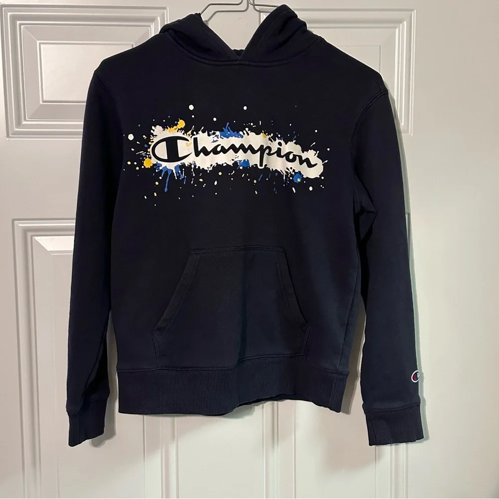 Champion Hoodie Youth Medium Blue Boys Logo Pullover Sweatshirt Sweater
